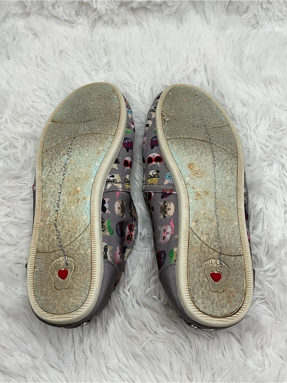 Sketchers BOBS Shoes Size 9.5 Gray Dog Print Memory Foam Slip On Shoes